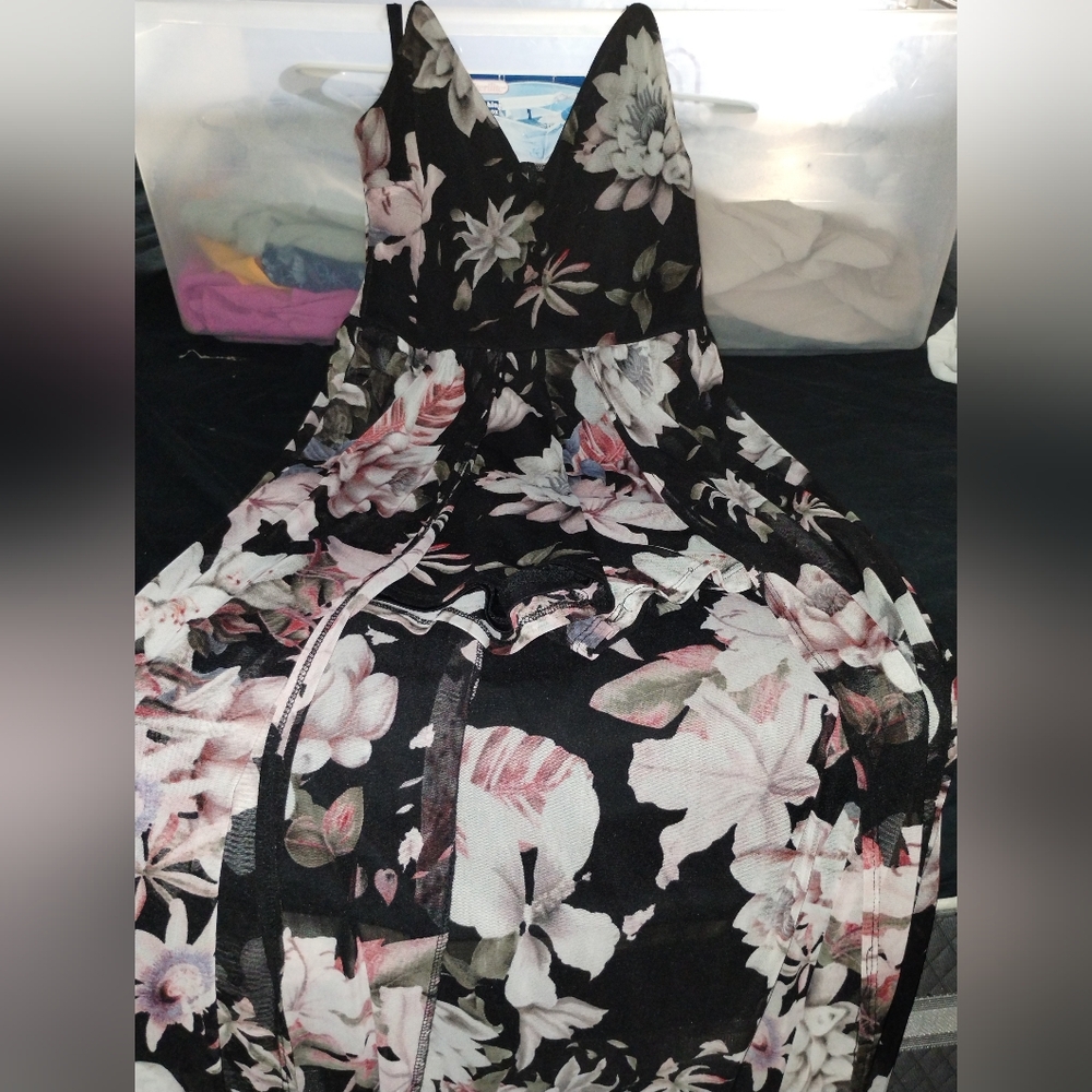 Charlotte Russe Floral Black and Pink Women's Jumpsuit Romper